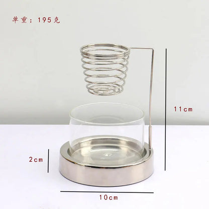 Nutshell sage incense burner metal holder with glass base and spiral coil design
