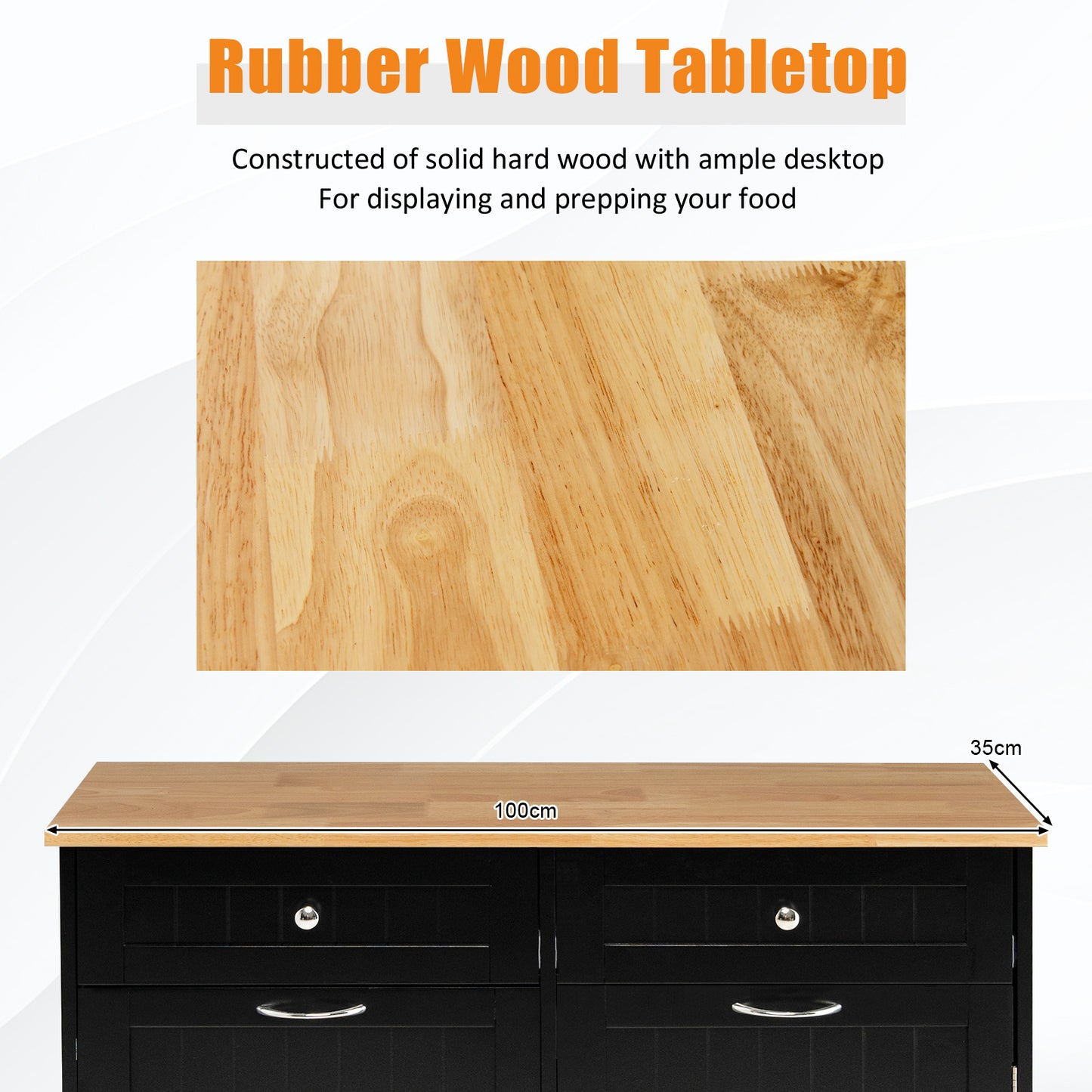 Nutshell tilt-out trash cabinet with rubber wood tabletop measuring 100cm by 35cm for food prep