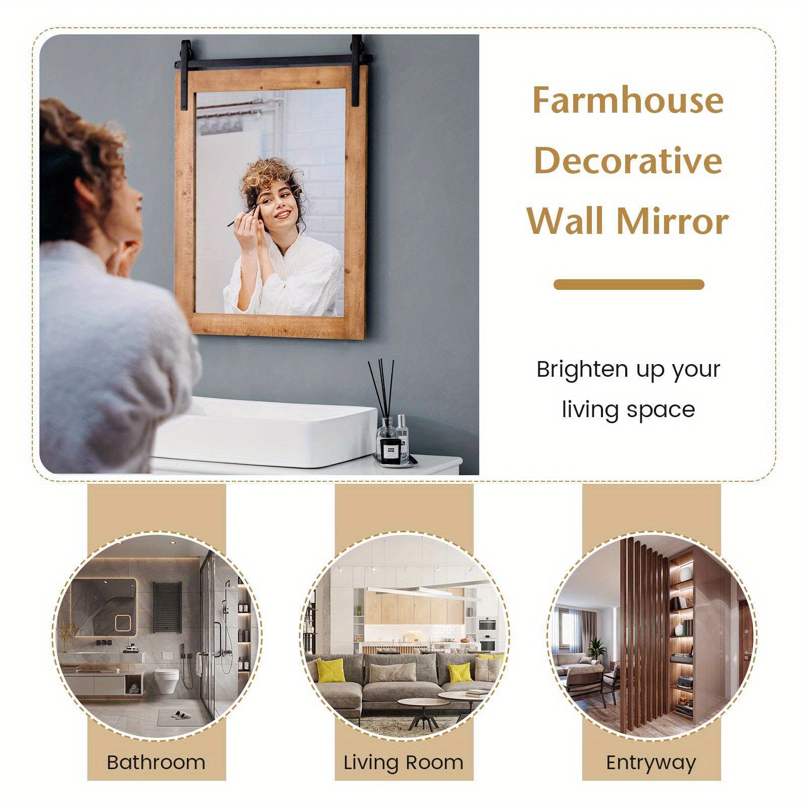 Nutshell wall-mounted wooden vanity mirror in farmhouse style above bathroom sink