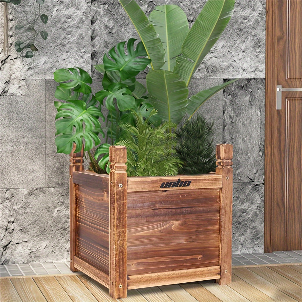 Nutshell Wooden Rectangular Planter Box Raised Garden with Lush Green Plants Perfect for Home Decor