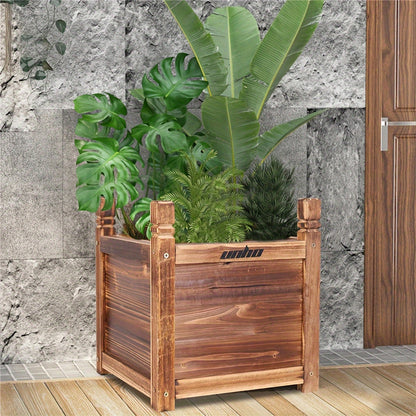 Nutshell Wooden Rectangular Planter Box Raised Garden with Lush Green Plants Perfect for Home Decor