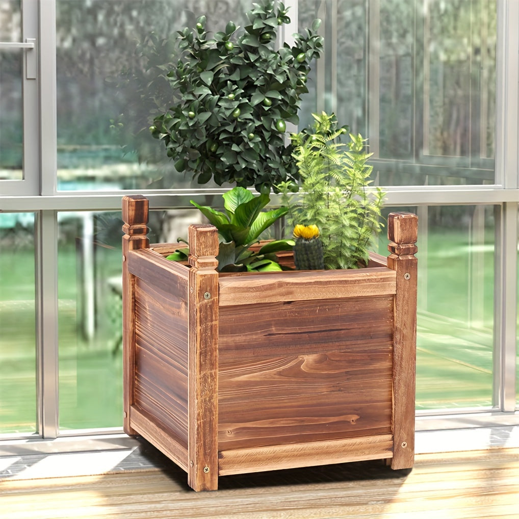Nutshell Wooden Rectangular Planter Box Raised Garden with vibrant plants for indoor gardening