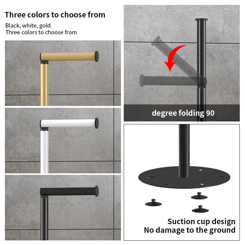 Vertical folding tissue holder available in black, white, and gold with suction cup design