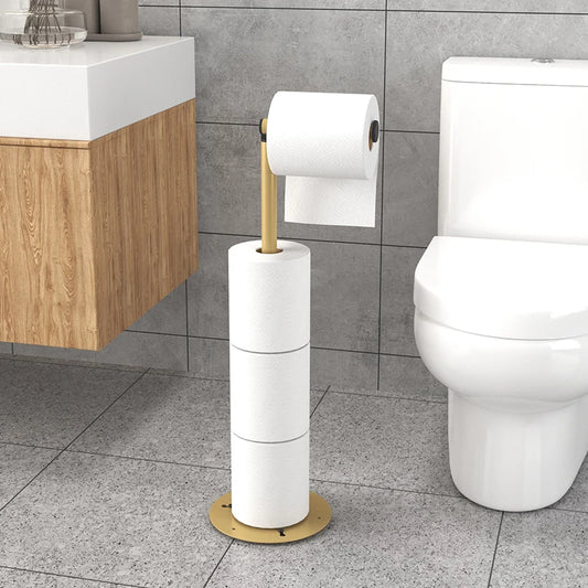 Nutshell vertical folding tissue holder in gold with multiple rolls for stylish bathroom organization