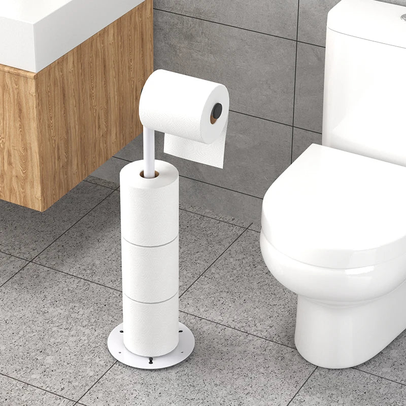 Nutshell Vertical folding tissue holder in a modern bathroom design with toilet and storage