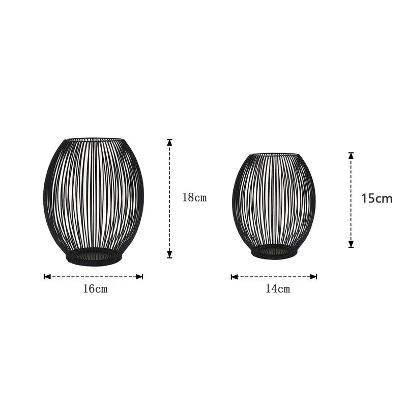 Nutshell vintage candle holder lanterns in black wire design, available in two sizes for elegant decor