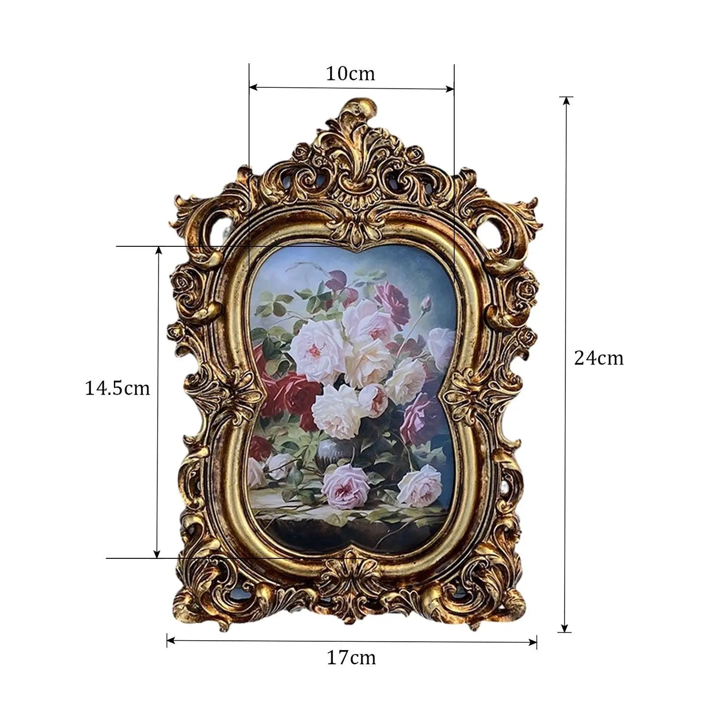 Vintage gold resin photo frame with ornate design, ideal for showcasing cherished memories