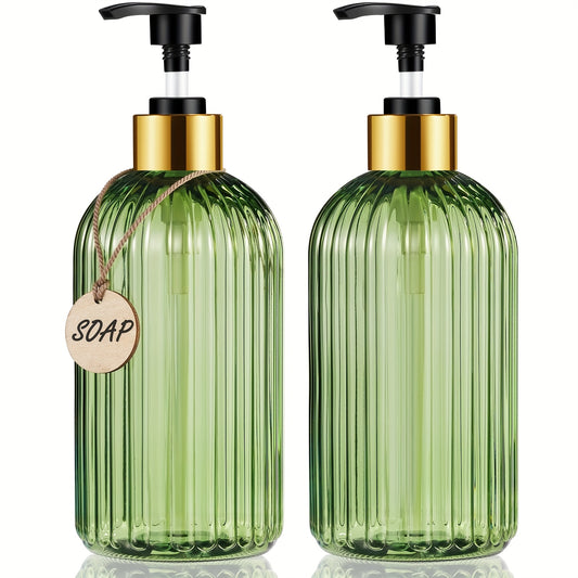 Nutshell vintage green soap dispenser set with ribbed glass design and gold accents for stylish bathrooms