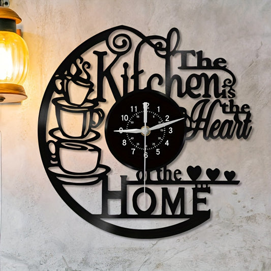 Nutshell vintage kitchen wall clock featuring stylish coffee cup design and decorative text