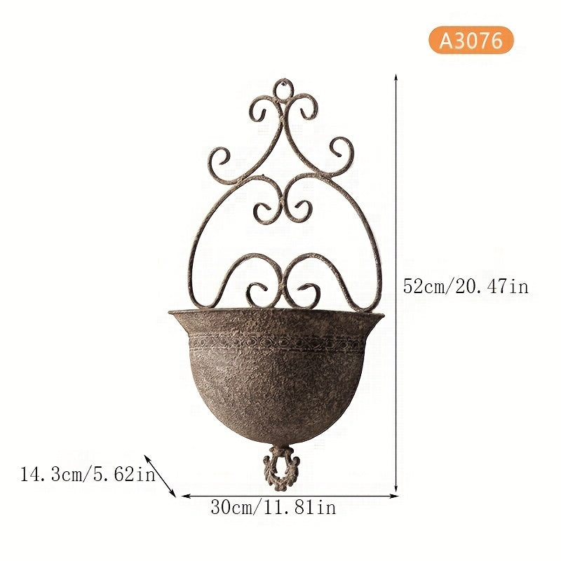 Vintage Metal Wall Mounted Hanging Planter with Chains, perfect for adding rustic charm to your garden