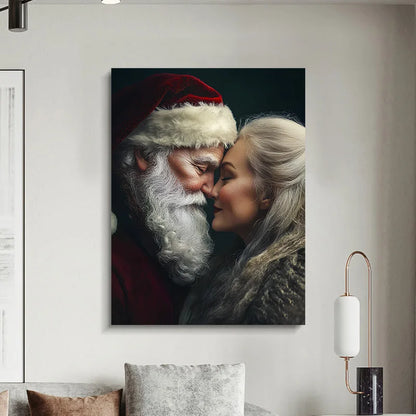Vintage Santa and Mrs Claus wall art featuring a close portrait of the iconic couple
