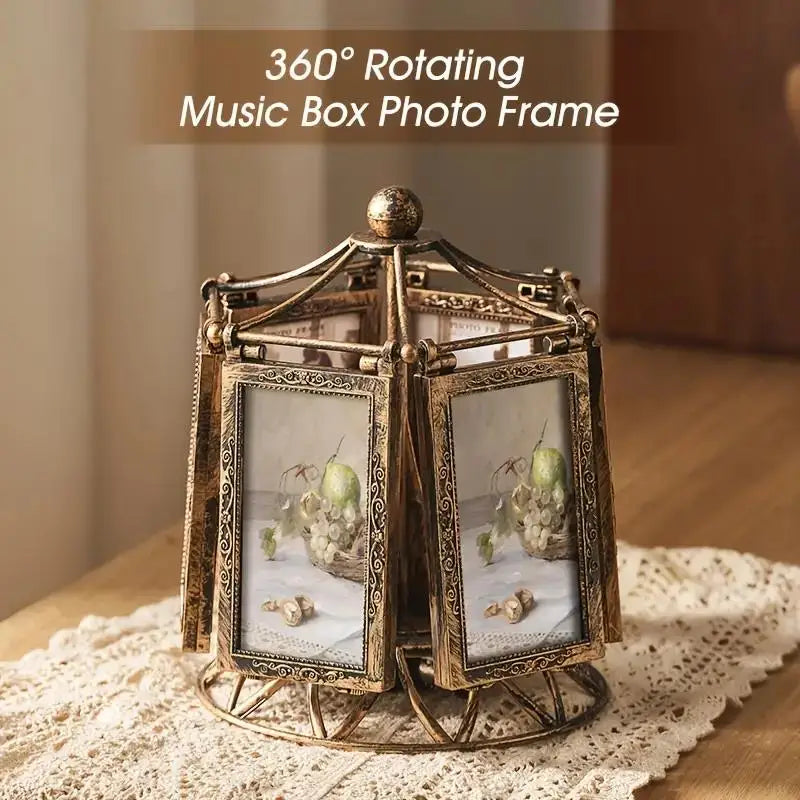 360 Degree Rotating Music Box Photo Frame for Vintage Wedding Picture Frame Display