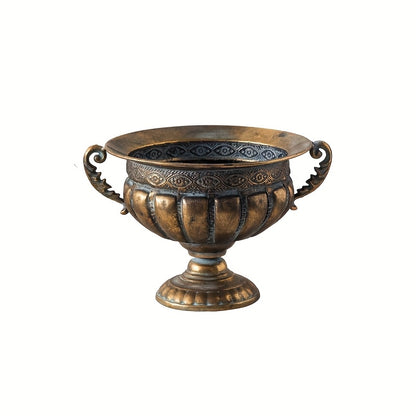 Nutshell vintage wrought iron pot vase with decorative handles and detailed textured design