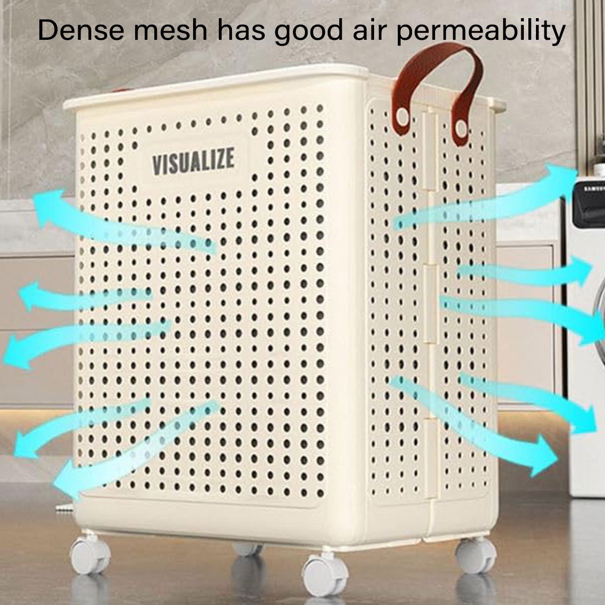 Nutshell large foldable laundry hamper with dense mesh for optimal air circulation and easy mobility