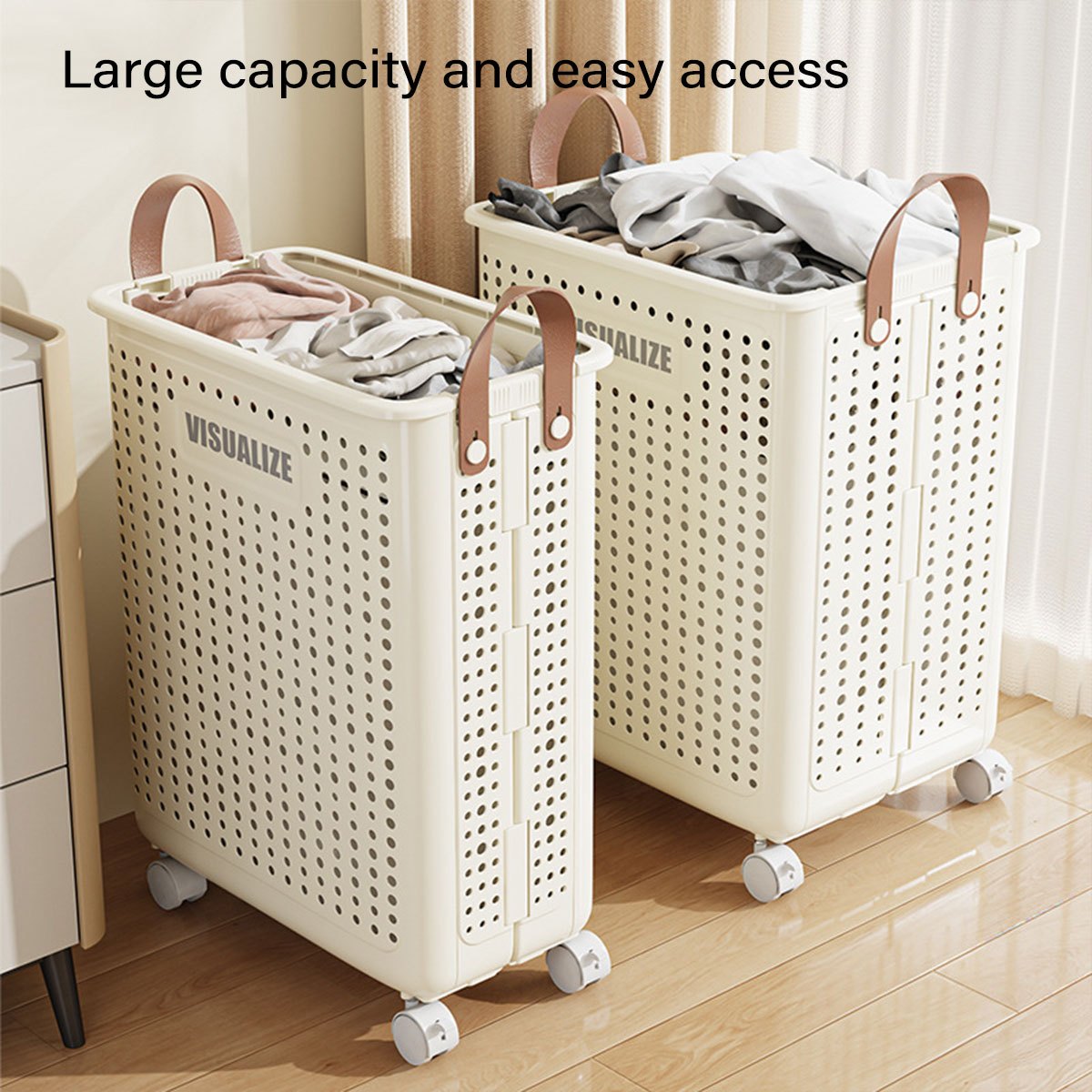 Large foldable laundry hamper by Nutshell with wheels for easy transport and large capacity