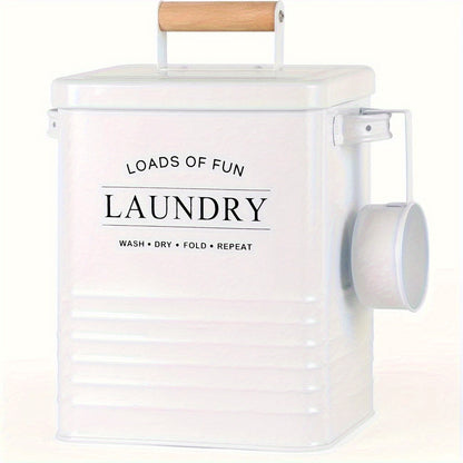 Nutshell wall-mounted laundry storage bin with wooden handle and stylish design