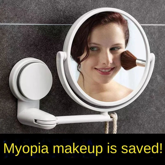 Wall mounted magnifying makeup mirror with adjustable arm for detailed makeup application