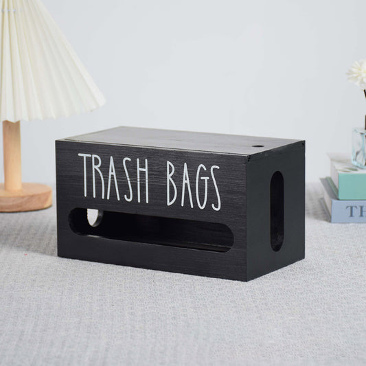 Nutshell wall-mounted trash bag dispenser in black wood design for easy access and storage