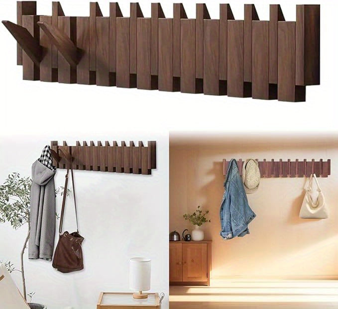 Stylish wall mounted wooden coat hook with multiple hooks for organizing coats and bags