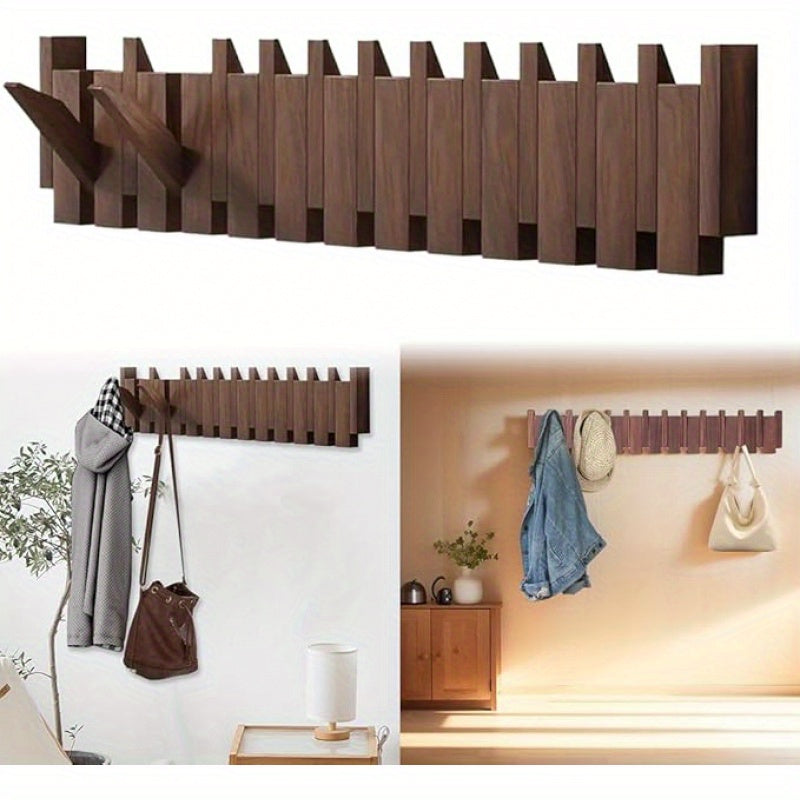 Stylish wall mounted wooden coat hook for organizing jackets and bags in home decor