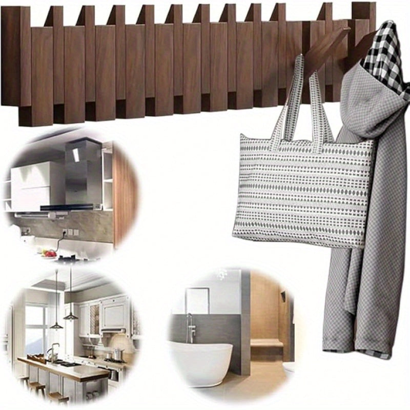 Stylish wall mounted wooden coat hook in rich wood finish, perfect for organized home decor