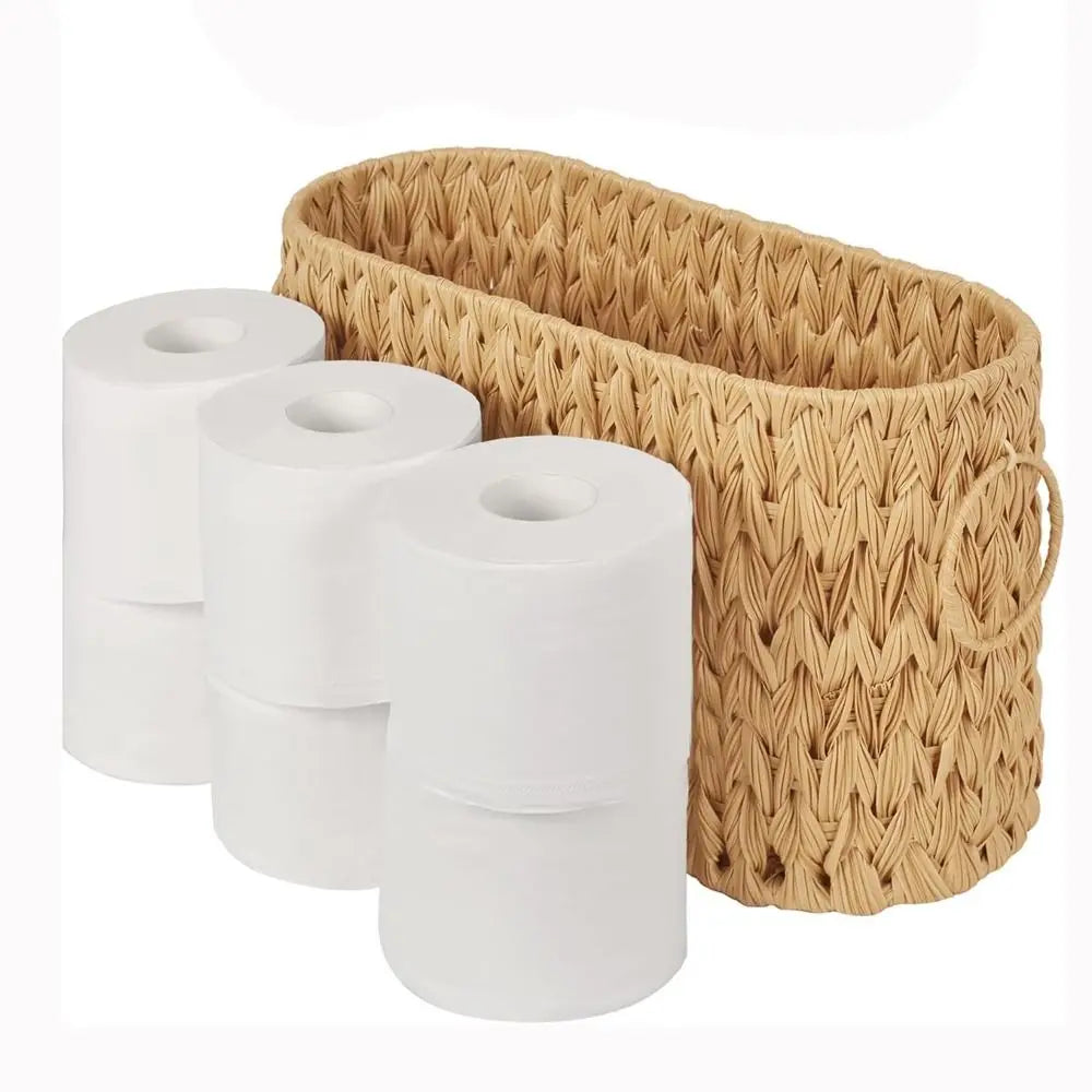 Nutshell Wicker Woven Toilet Paper Storage Basket with Three Rolls of Toilet Paper