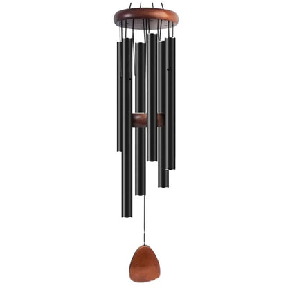 Nutshell 6 tube wind chimes for patio with a wooden top and black tubes creating soothing sounds