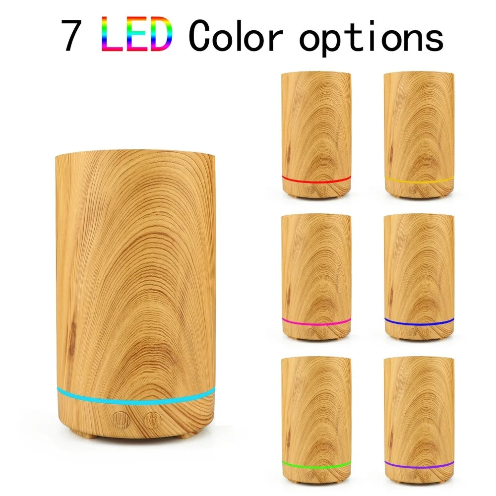 Nutshell wood grain essential oil diffuser with 7 LED color options for aromatherapy