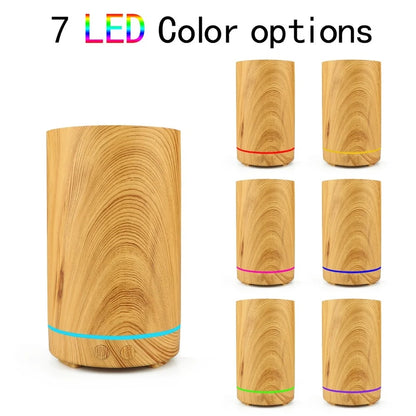 Nutshell wood grain essential oil diffuser with 7 LED color options for aromatherapy