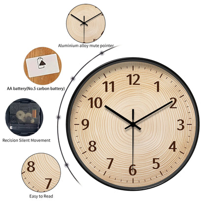 Nutshell wood grain wall clock with easy to read numbers and silent movement for a modern home decor