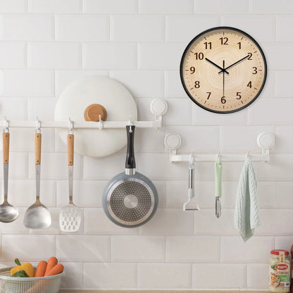 Nutshell wood grain wall clock with black frame for modern kitchen decor
