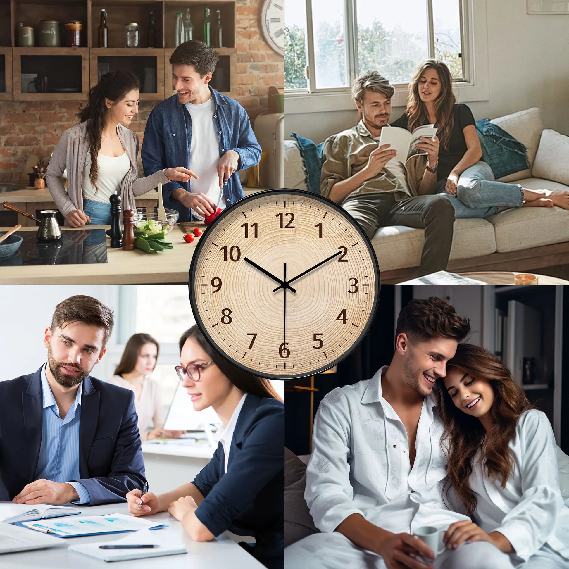 Stylish wood grain wall clock in modern living spaces for adding elegance to home decor