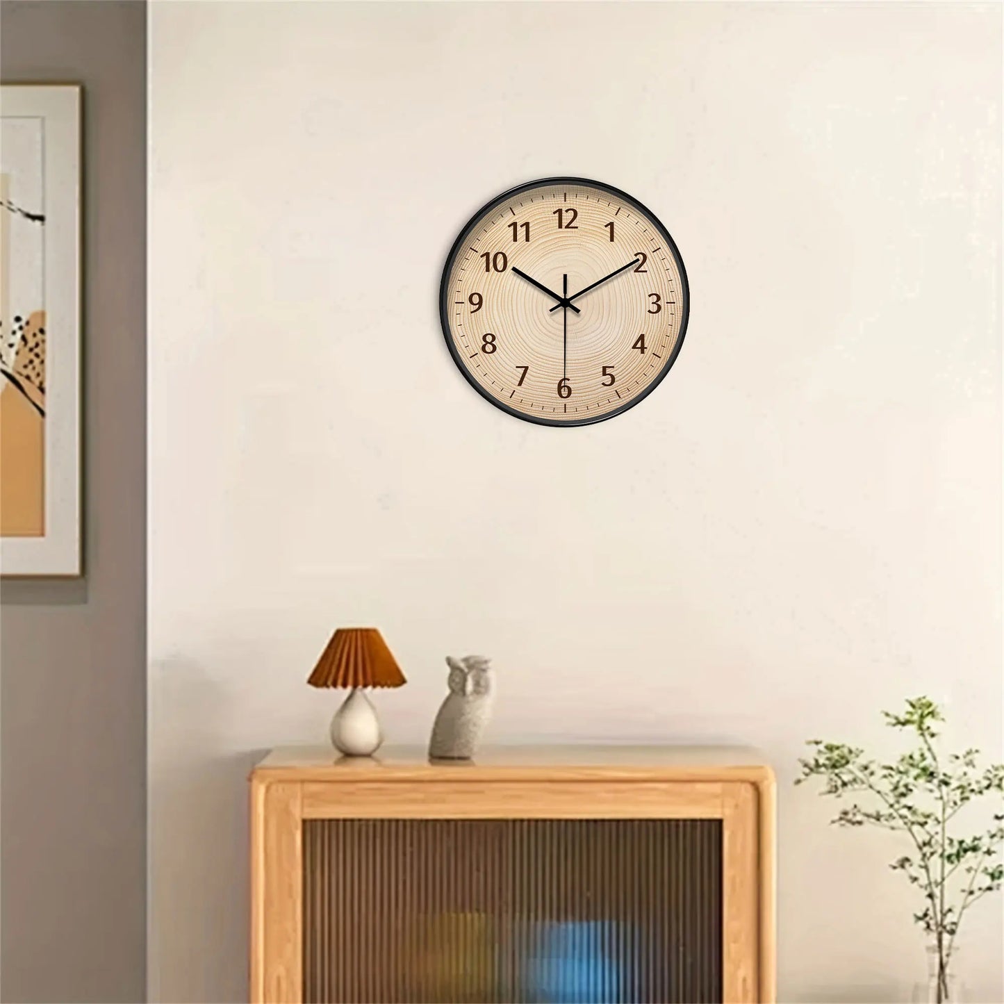 Nutshell wood grain wall clock with minimalist design, showcasing elegant wood textures and clear numerals
