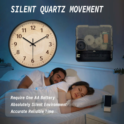 Nutshell wood grain wall clock with silent quartz movement for accurate and reliable timekeeping