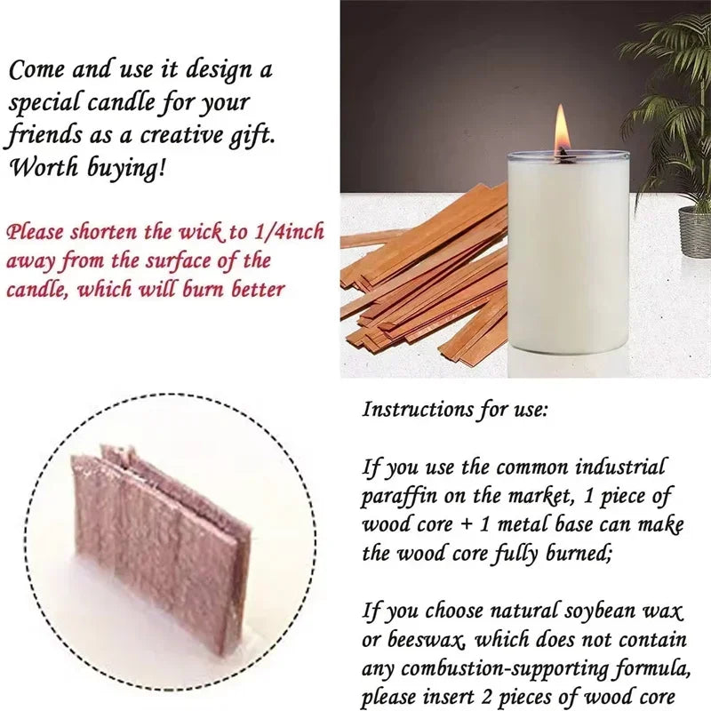Nutshell candle with lit wooden candle wick and wooden wick sticks for making creative gifts