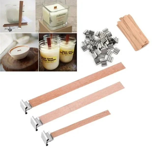 Nutshell wooden candle wick strips with metal clips for DIY candle making and scented candles