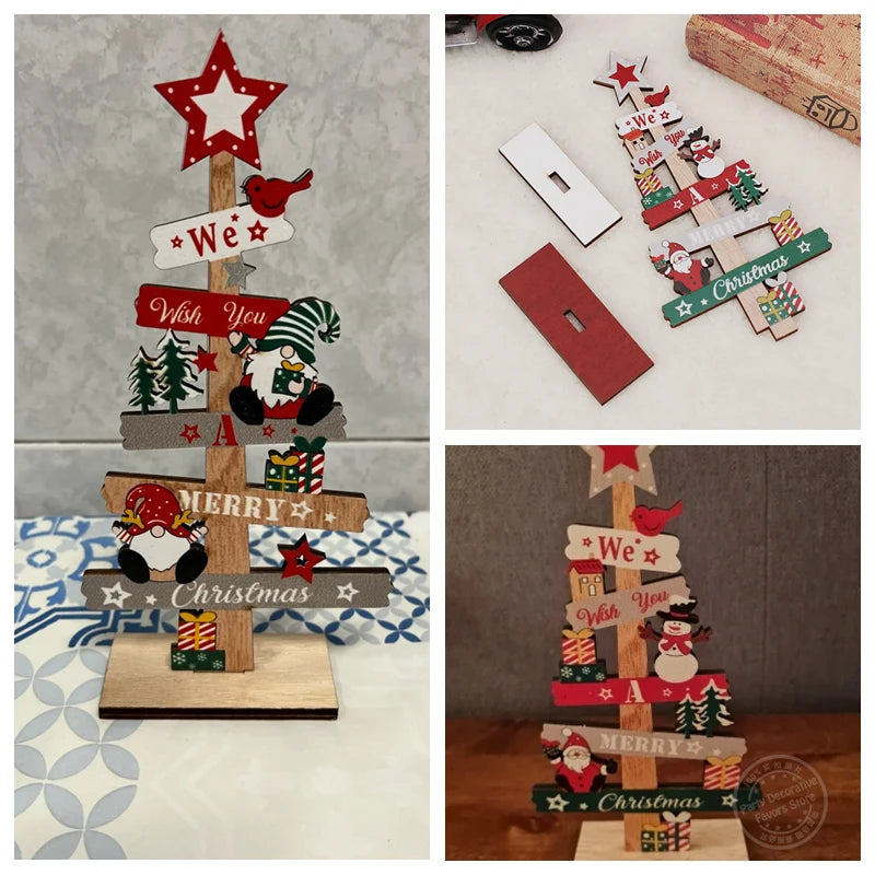 Colorful Wooden Christmas Tree Ornament with Holiday Decorations and Festive Designs