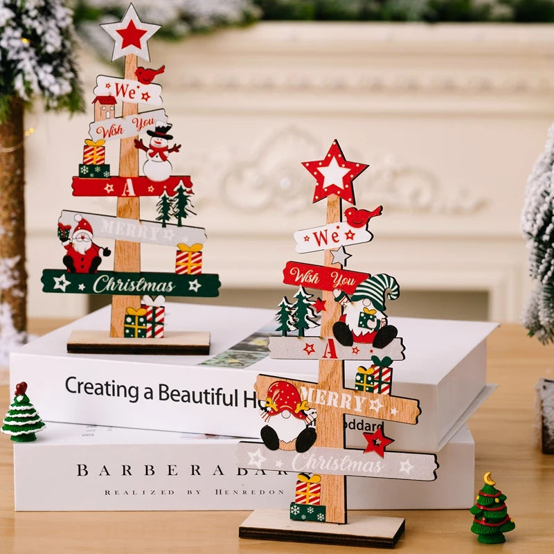 Wooden Christmas Tree Ornament with Colorful Decorations and Festive Messages for Holiday Decor