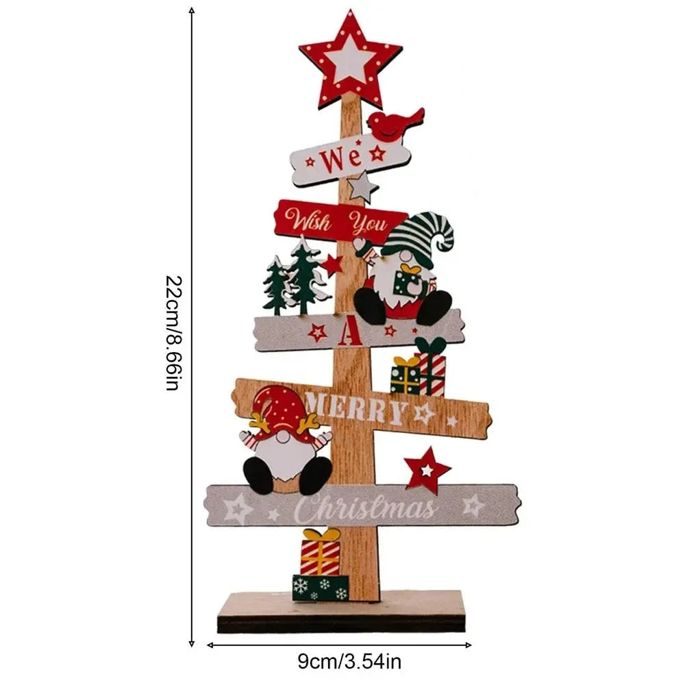 Colorful Wooden Christmas Tree Ornament with festive decorations and holiday messages for seasonal decor