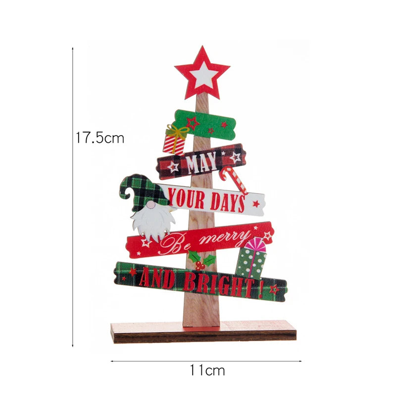 Colorful Wooden Christmas Tree Ornament with festive sayings and star on top, perfect for holiday decor