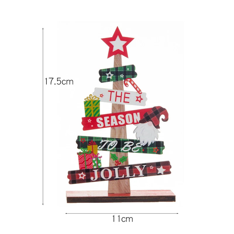 Colorful Wooden Christmas Tree Ornament with festive messages and gifts for holiday decor