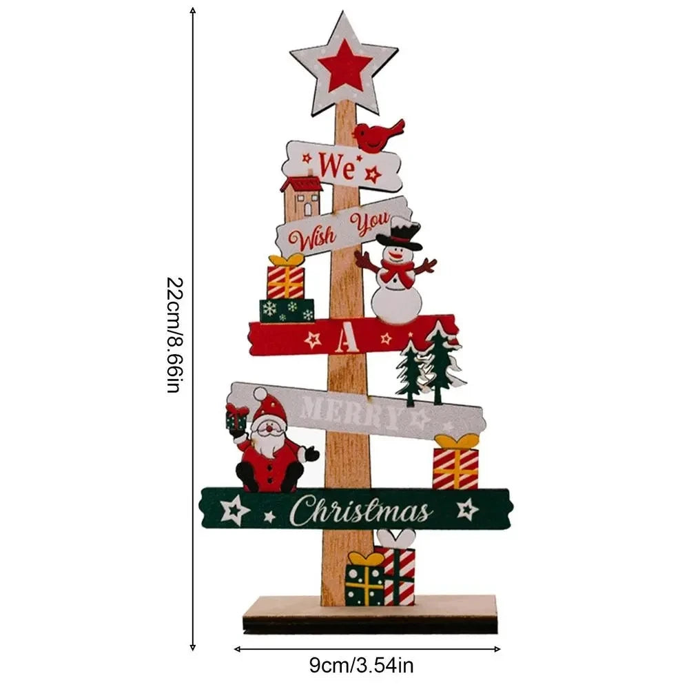Colorful Wooden Christmas Tree Ornament with festive decorations and a star on top