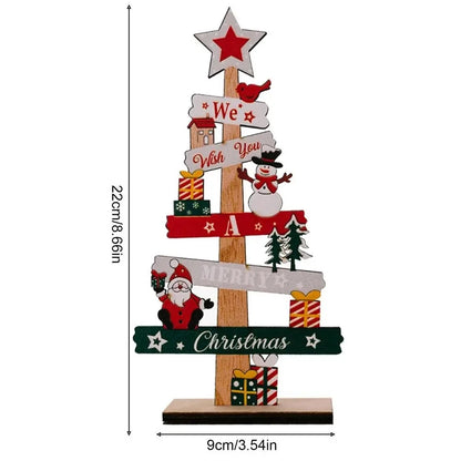 Colorful Wooden Christmas Tree Ornament with festive decorations and a star on top