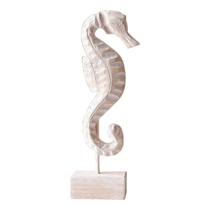 Wooden seahorse ornament in white finish for wooden ocean theme decorations by Nutshell