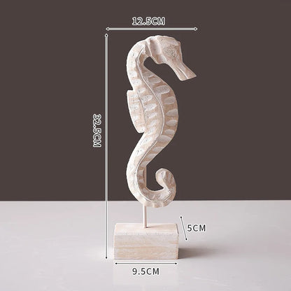 Wooden seahorse ornament with dimensions for wooden ocean theme decorations by Nutshell