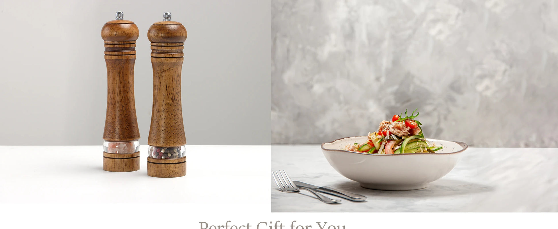 Nutshell wooden salt and pepper grinder set kitchen organizer with elegant brown finish