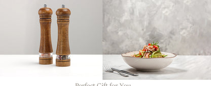 Nutshell wooden salt and pepper grinder set kitchen organizer with elegant brown finish