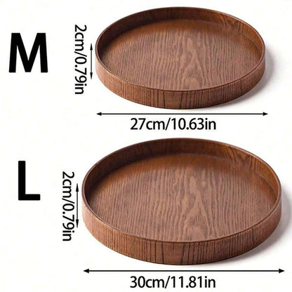 Nutshell wooden serving tray round medium and large sizes with measurements for serving and decor