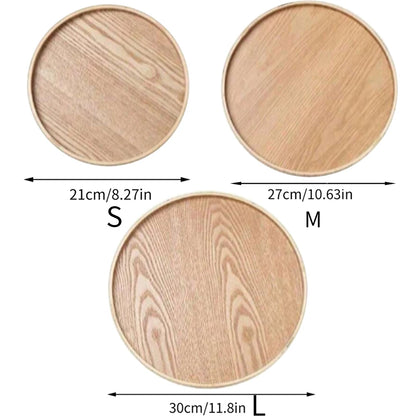 Nutshell wooden serving tray set with three round trays in small medium and large sizes