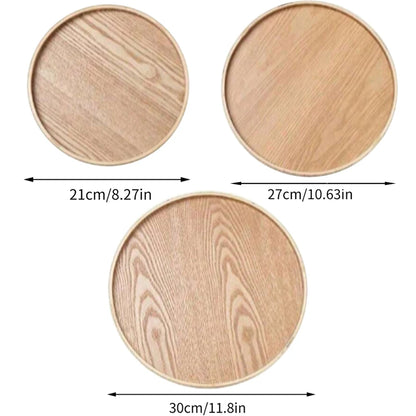 Nutshell wooden serving tray set with three round trays in varying sizes 21cm, 27cm, and 30cm diameter